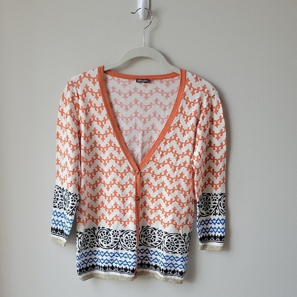 J. McLaughlin Sweaters - J. McLaughlin 3/4 Sleeve All Over Patterned Women Sz Medium Lightweight Cardigan